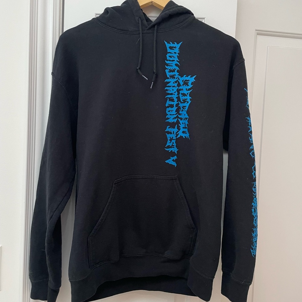 Death Metal Black Hoodie with Blue Writing Chicago Domination Fest 2018 - medium
